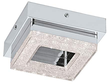 EGLO LED Deckenleuchte Fradelo, 1 flammige Deckenlampe, Wohnzimmerlampe aus Metall und Kunststoff in Chrom, Kristall in Klar, Schlafzimmerlampe eckig, LEDs warmweiß, L x B 14 cm