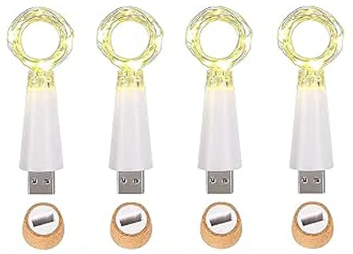 KOBWA Wine Bottle Cork Lights,USB Rechargeable 15 LED Copper String Lights, 59 Inch for DIY Bottle Decoration, Wedding, Party, Home, Outdoor, Garden, and Christmas Decor