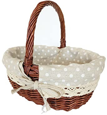 Einkaufskörbchen mit Stoff ausgeschlagen, dunkle Weide, Stoffinlay Polka Dots, Ostereierkorb