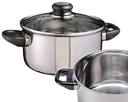 Gravidus Fleischtopf aus Edelstahl 3 Liter mit hitzebeständigem Glasdeckel und Flammschutz – ideal für Induktion, Elektro und mehr