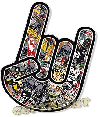 Rock Hand Aufkleber Stickerbomb Totenkopf Design cooler Rocker Musik Auto Sticker Skateboard Pommesgabel Heavy Metal wetterfest
