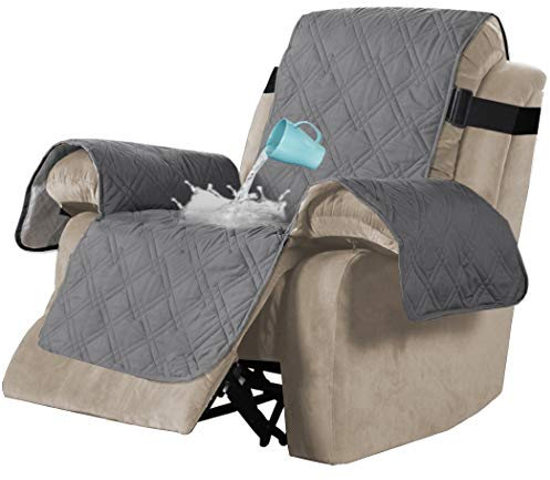 BellaHills 100% wasserdichte Recliner-Abdeckung für Wohnzimmer-Recliner-Abdeckungen für Hunde Gesteppter Möbel-Schutz für Ledersofa, rutschfeste Recliner-Schutzhülle für Haustiere (Recliner: Grau)