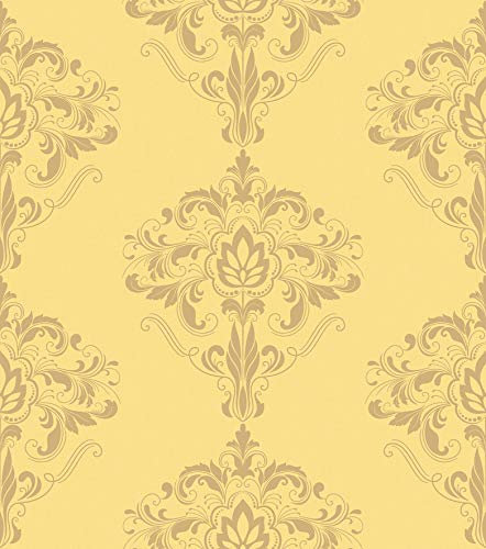 YöL Marlow Damask Wallpaper Yellow Gold Metallic Shimmer Floral Ornamental