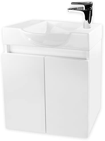 Alpenberger Waschbecken mit Unterschrank | Waschtisch Weiß | Waschbeckenunterschrank 55 cm Breit | Aufsatzwaschbecken Waschbeckenunterschrank | Kleines Gäste WC Möbel Waschtischunterschrank