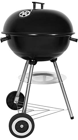 SunJas Barbacoa Carbón Portátil BBQ Ronda Cubierta Doble Ruedas Barbacoa Pie φ 41cm Altura 70cm - Negro