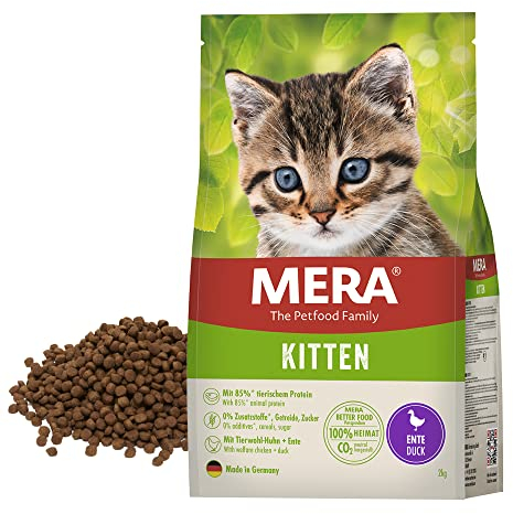 MERA Cats Kitten Ente, Trockenfutter für heranwachsende Katzen und Kätzchen, getreidefrei & nachhaltig, Katzentrockenfutter mit hohem Fleischanteil, 2 kg