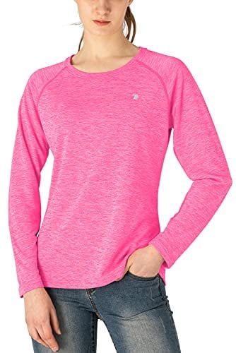 donhobo Women's Long Sleeve Sports Running Tops Shirts,UPF 50+ Sun Protect Breathable Quick-Dry Fitness T-Shirt Tops for Workout Gym Training Yoga Pilates Rose M