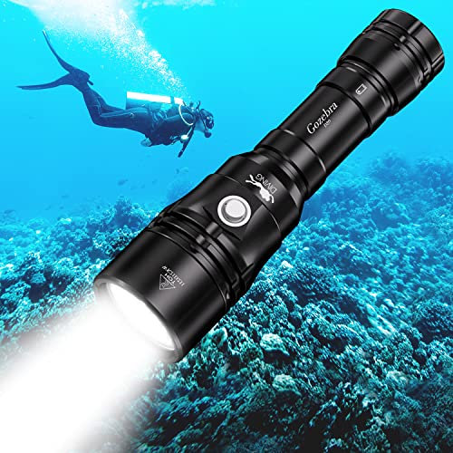 GoZebra Linterna de buceo, D20 3200 lúmenes, luz de buceo recargable, linterna impermeable con puerto de carga USB C oculto para cueva de mar profundo bajo el agua