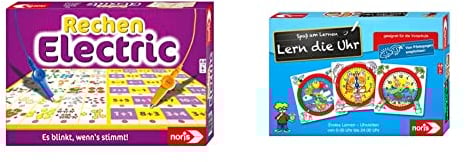 Noris 606013721 Rechen Electric, Der Lernspiel-Klassiker, was passt zusammen, Es blinkt, wenn's stimmt, ab 6 Jahren & 606076152 606076152-Lern die Uhr, Kinderspiel