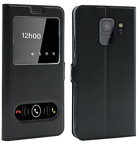 CEKA TECH Coque pour Samsung Galaxy S9 (5,8 Pouces), Etui Housse avec FENETRES, Pochette Magnétique pour (Samsung S9) - Noir