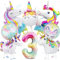 12 Stück Einhorn 3 Geburtstag Deko, Einhorn Luftballons, Zahl 3 Folienballon, 3 Jahr Einhorn Folienballon Deko, Geburtstagsdeko 3. Mädchen, Einhorn Themen Ballons für 3 Jahre Mädchen Geburtstag Party