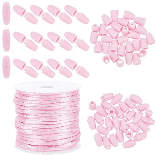 PandaHall 30 Set 24mm Pink Plastic Break Away Safety Clasp Buckle Barrel Connectors with 10m 2mm Nylon Braided String Cords Rope for Lanyard Bracelets Necklaces DIY Jewellery Craft Making