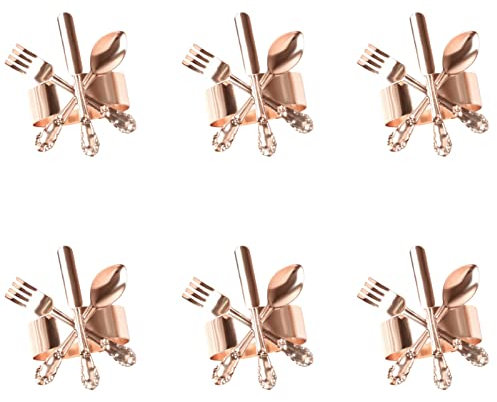 FIYSON 10 Stück Besteck Form Metall Serviettenring Serviettenhalter Messer- und Gabelform Serviettenschnallen Halter für Hochzeitsfeier Abendessen Jubiläum Weihnachten Vintage Tischdeko,8*5cm (Rose)