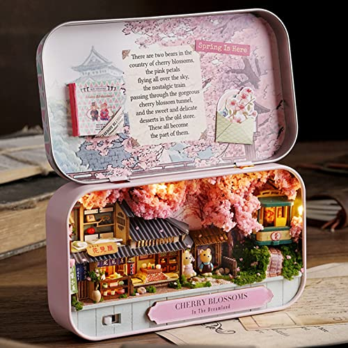 Miniatura casa delle bambole, kit di mobili in miniatura per la stanza delle bambole fai-da-te, scatola teatro facile da montare aspetto adorabile decorativo(The Realm of Cherry Blossoms)