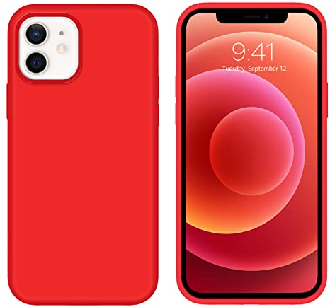 BENTOBEN für iPhone 12 Hülle iPhone 12 Pro Hülle Liquid Silikon Case, Slim Kratzfest Weiche Gummi innem Microfaser Futter Rundumschutz Handyhülle iPhone 12/iPhone 12 Pro 6.1'' Rot