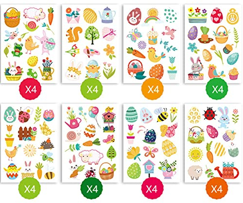 YIEUR 32 Blätter Ostersticker Osterhase Aufkleber,8 Style Osteraufkleber Oster Sticker Hase Küken Ostereier Osterdeko Frühling Deko für Kinder Scrapbooking Geschenk(blumen)