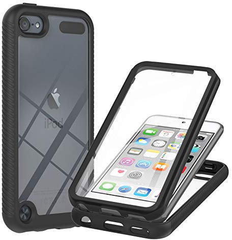 youmehe Kompatibel Hülle iPod Touch 7/6/5,integriertem Displayschutz Schutzhülle,360 Grad Bumper Stossfest Handyhülle,Schutzhülle Stoßfeste-(Blau+Schwarz)