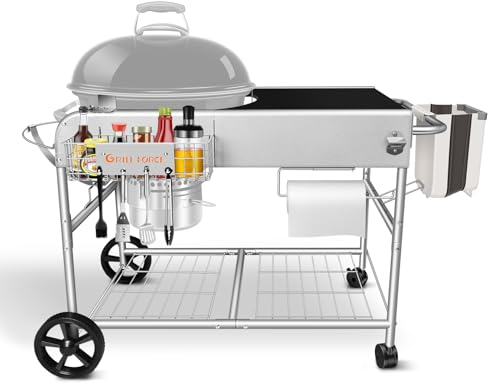 GRILL FORCE Weber Kugelgrillständer, Holzkohlegrillwagen mit Deckelhalter, Werkzeug- und Zubehörhalter, passend für 45,7 cm & 55,9 cm Weber Original Wasserkocher, Premium, Master Touch, Jumbo Joe