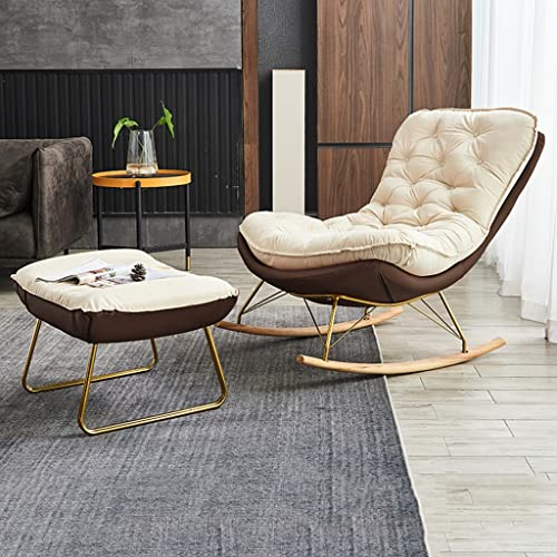Mid-Century-Sessel, mit Fußhocker, moderner Schaukelstuhl, mit gepolsterter Liege, einfach zu montierender Lounge-Sessel, fauler Wohnzimmer-Schaukelstuhl (Color : Brown, Size : 110 * 80