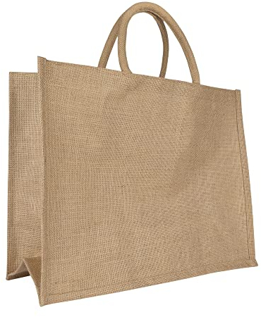 Hessian Tote Bag - Natural Reusable Jute Bag for Shopping, Carrier Bag, Crafting, Decorating, Bag for Life 14.5(L) x 18(W) x 8(D) Plain Tote Bags to Decorate Wholesale - Durable & Stylish (5 PACK)