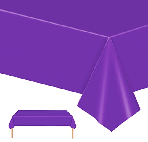 POPOYU Purple TableCloth Table Covers 54 x 108 Inch Rectangle Party Tablecloth Purple Plastic Table Cloths for Tables Indoor or Outdoor Birthday Party, Wedding, Reception, Baby Showers