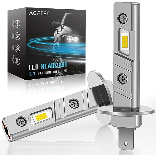 AGPTEK H1 LED Headlight Bulbs, 60W 16000LM 6000K Xenon White Halogen Replacement Bulb 1:1 Mini Size Fanless Car Conversion Kit CPS Chip Temperature Control, Non-polarity Plug and Play, Pack of 2