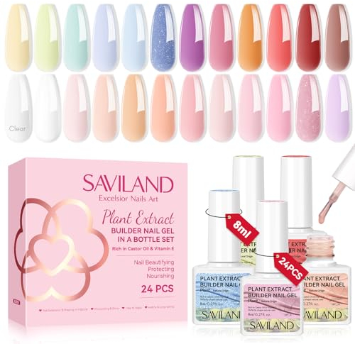 SAVILAND Builder Nail Gel: 24 Colors Castor Oil Builder Nail Gel Kit Vitamin E Nail Strengthener Hard Gel Nail Extension Builder Gels in a Bottle Home Women Builder Gels for Nails Nail Care Repair