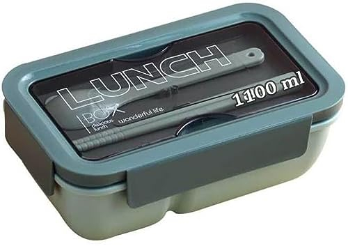 YverLand Fiambrera para llevar la comida al trabajo. Lunch box, caja de almuerzo infantil para niños de colegio. Taper lonchera con compartimentos herméticos porta alimentos (1100 ml, Verde)