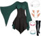 Mittelalter Renaissance Kostüme Kleid Damen Trompetenärmel Gothic Retro Kleidung Karneval Kostüm Piraten Elfen Cosplay Outfit mit Elfenohren Haarschmuck Overknee Socken für Fasching Halloween VL024M