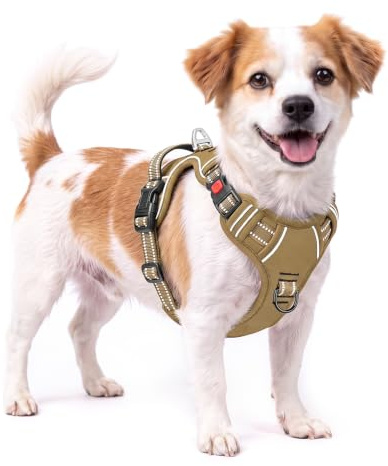 HEELE Hundegeschirr, Brustgeschirre für Hunde, Laufgeschirre Hund mit abschließbarem Schnappverschluss, einstellbare reflektierende Hundegeschirre, Offen am Hals, Anti Zug Dog Harness, Khaki, S