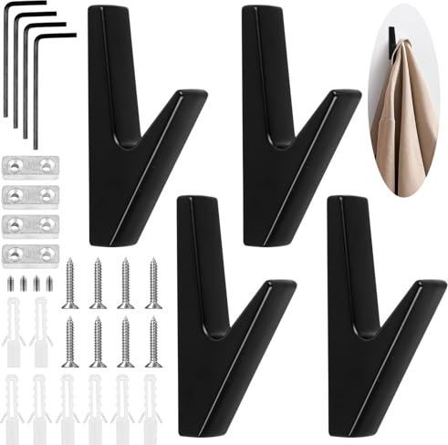 4 Stück Garderobenhaken Schwarz, Wandhaken Handtuchhaken,Wand Moderne Garderobenleiste,Handtuchhaken zum Bohren,Kleiderhaken Schwarz,Wandhaken Garderobenhaken für Küchen Bäder Foyers und Flure