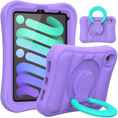 Kids Case for iPad Mini 7 (A17 Pro) 2024 / Mini 6th Gen 2021 8.3 inch – Lightweight Flexible Shockproof Rotating Stand Handle Rugged Cover for iPad Mini 7th 6 Generation Girls Boys, Purple