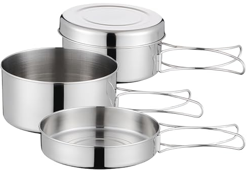 SUNOYA Kit De Casseroles Camping, Cuisine De Camping en Acier Inoxydable Set, Lot De 4 Casseroles De Camping en Acier Inoxydable, Batterie De Cuisine De Camping Pour Pique-Nique, Trekking et Randonnée