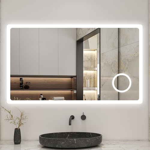 Biubiubath LED Wandspiegel 160×80cm Touch/Wandschalter Beschlagfrei 3 Lichtfarbe Dimmbar Badezimmerspiegel mit 3-Fach Vergrößerung Schminkspiegel IP44
