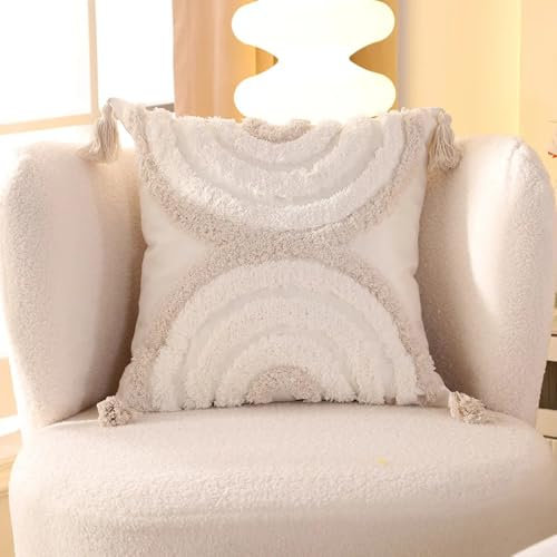 Handgefertigter Kissenbezug mit geometrischen halbrunden Quasten, 45 x 45 cm, für Sofa, dekorativ, Zuhause, Wohnzimmer, Akzent