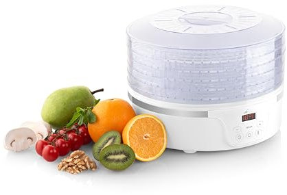 ETA Dörrautomat Secca I 380 W I Temperatureinstellung 35-70 °C I 5 BPA-frei Gitter I ø 28 8 cm I LCD-Display I Digitale Steuerung I Timer I Obst, Gemüse, Pilzen, Fleisch, Fisch, Jerky, Kräuter