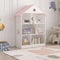[en.casa] Libreria per Cameretta a Forma di Casa con 6 Scomparti Portaoggetti Scaffale Portagiochi Mobiletto Organizzatore Montessori 107 x 83 x 30 cm - Bianco/Rosa