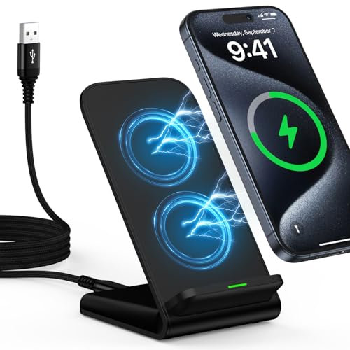 Caricatore Wireless 15W, Qi Caricabatterie Wireless Charger Base Ricarica Stazione Phone Charger Stand per Samsung Galaxy S25 ultra/S24 ultra/S23/S22/S21/S20, iPhone 16 15 14 13, Google Pixel 9/8/7/6