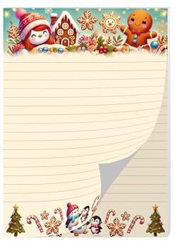 Buntes Briefpapier Schreibblock Briefbögen Notizblock mit Linien Weihnachten Christmas Winter Geschenk Wichtelgeschenk für Kinder Jungen Mädchen Schule (1 Block A5 mit 25 Blättern)