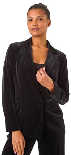 Roman Originals Velvet Double Breasted Blazer for Women UK - Ladies Everyday Autumn Winter Rever & Collar Comfy Soft Evening Vacation Work Party Night Out