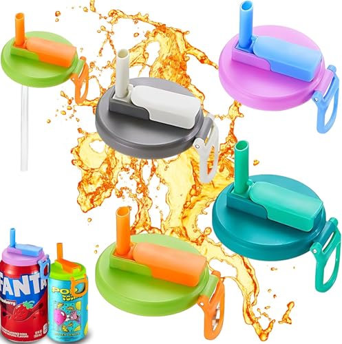 JUANSHI® Silicone Can Lids with Straws (4 Pack) - Reusable, Leak-Proof Beverage Can Lids for Soda, Cola, Lemonade - BPA-Free & Eco-Friendly, Fits 2.13 Cans