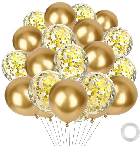 Luftballons Gold, 30 Stk Metallic Goldene Luftballons Geburtstag, Konfetti Ballons Gold, Konfetti Luftballons für Geburtstag, Babyparty, Jubiläum, Graduierung, Neujahr, Karneval, Goldene Hochzeit Deko