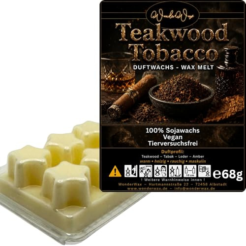 WonderWax® Duftriegel 6 x Duftwachs Sterne Weiß Teakwood Tobacco | Farbe: Weiß | Raumduft für Duftlampen, Wax Melt, Sojawachs, Indoor Duftöl Wachs schmelzen für Aromalampe
