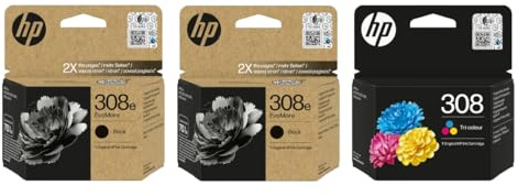 HP 308e Tintenpatrone Envy 6122e 6532e 6520e 6132e 6530e 6120e 6120e 6110e 6558e 6110e 6130e All-in-One-Drucker, 2 x Schwarz
