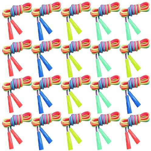 Extrapins 10 Pack Rainbow Jump Rope for Boys and Girls,7.2 Ft Kids Jump Ropes Skipping Rope (20 pcs)