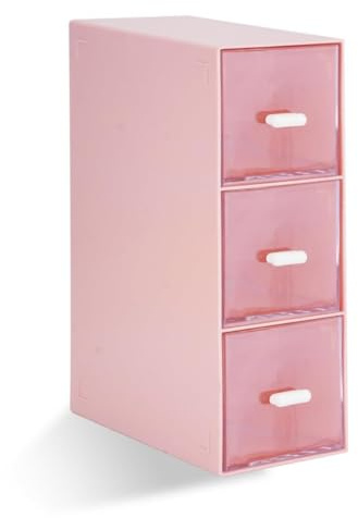 DIBALIYI 1PCS Kunststoff Organizer mit Schubladen, Klarer Deckel Schubladenbox Stapelbar, Tee Aufbewahrungsboxen für Teebeutel, Kaffeepads, Nagellack, Schminktisch Organizer(1pc Rosa)
