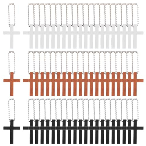 DICOSMETIC 90Pcs 3 Colors Wooden Cross Bulk Wood Cross Charms Mini Cross Pendant Hanging Ornament Small Prayer Charm for DIY Necklace Bracelet Earring Keychain Jewelry Craft Making