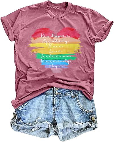 tiorhooe Pride - Maglietta da donna con stampa arcobaleno, Gay LGBT Gay Pride, a maniche corte, Rosa 1, M