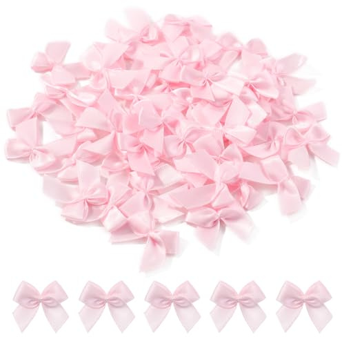 Jollybows Mini-Satinband-Schleifen, 2,5 cm, Rosa, 100 Stück, kleine Bastelschleifen, Dekoration für Heimwerker, Wäscheklammern, Haarschmuck, Hochzeit, Geschenk-Box, Ornament