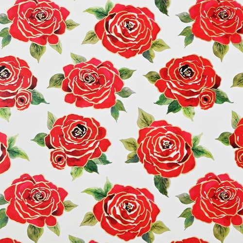 Star Geschenkpapier 70cm x 2m Rolle mit Rosen - Geschenkpapierrolle mit roten Blumen & Blättern - Verpackungspapier für Geburtstag Hochzeit Valentinstag & besondere Anlässe - Romantisch Elegant
